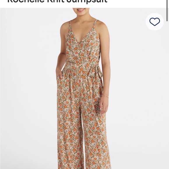 Gilli Pants - Gilli Orange White floral Jumpsuit with Tie Waist and Wide-Leg Design large